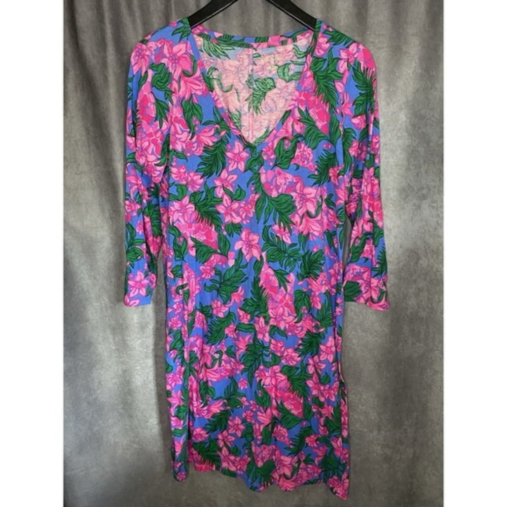 Resort Lilly Pulitzer Tessa V Neck Cerise Dress Size Large Pink Safari Sunset